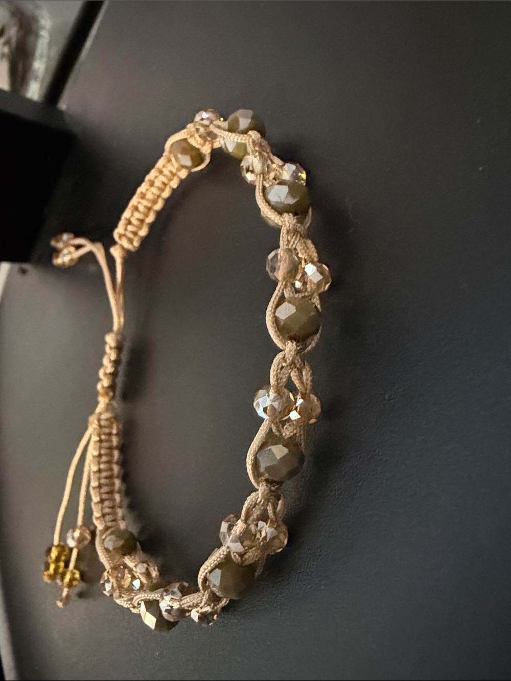 Beaded Macrame Bracelet in Beige and Gold